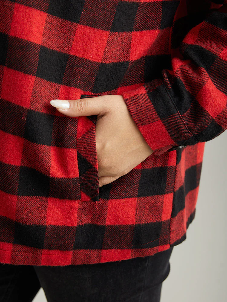 Plaid Button Through Patchwork Contrast Shacket - Image 7