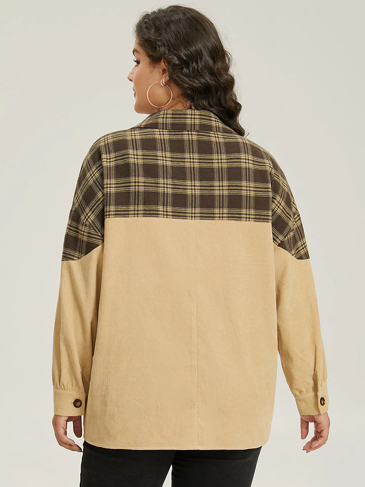 Plaid Button Through Patchwork Contrast Jacket - Image 2