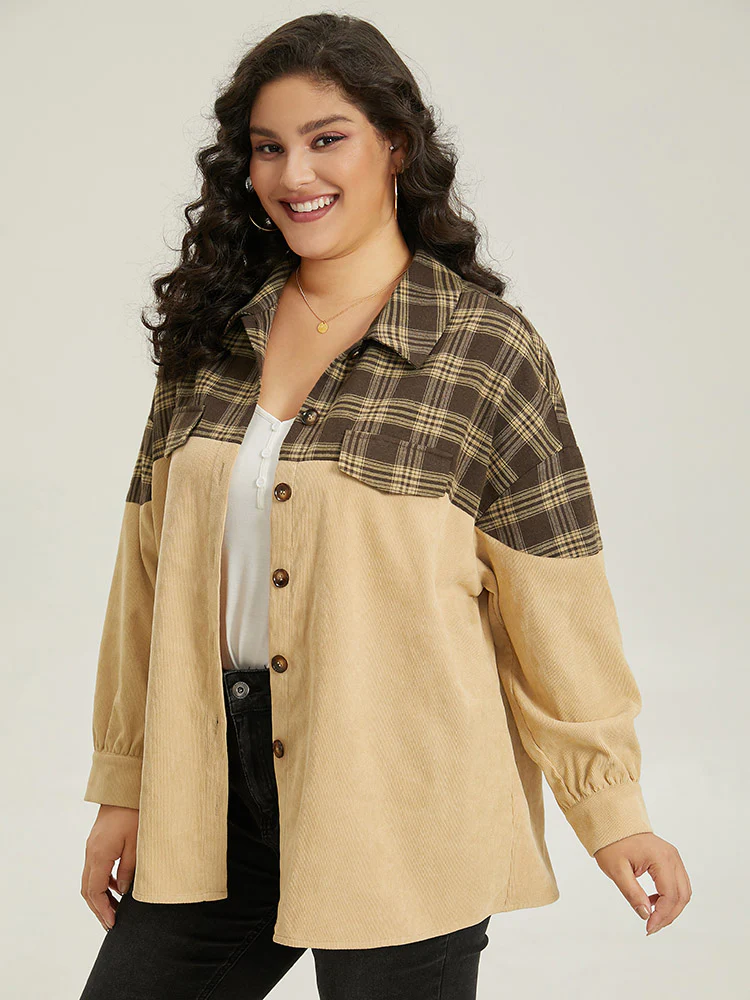Plaid Button Through Patchwork Contrast Jacket - Image 3