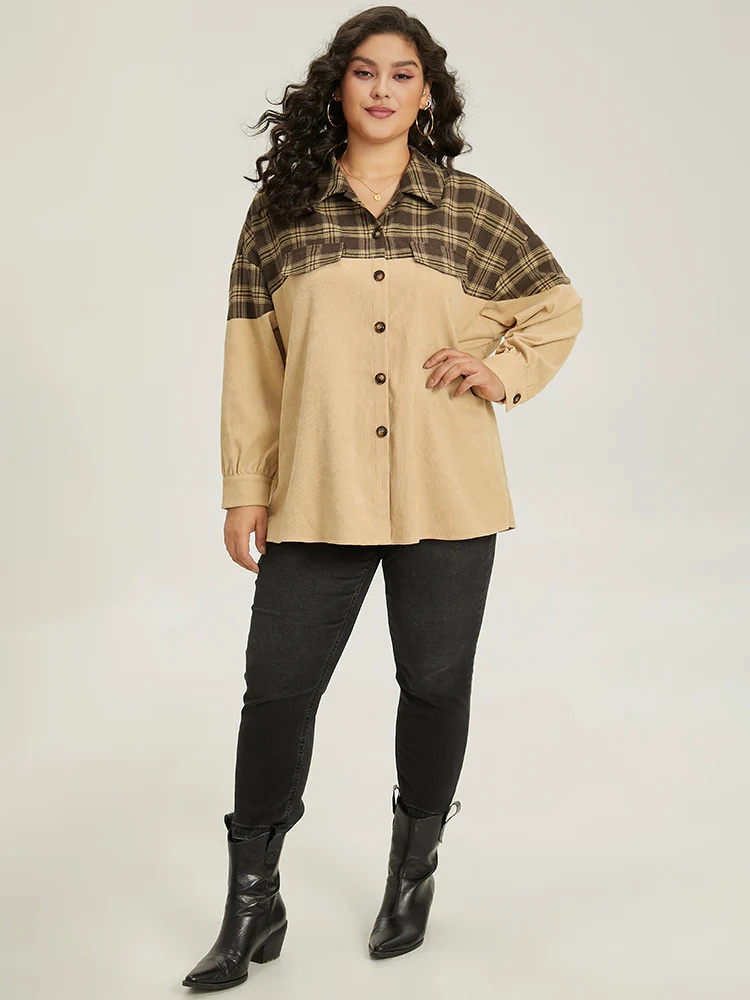 Plaid Button Through Patchwork Contrast Jacket - Image 4