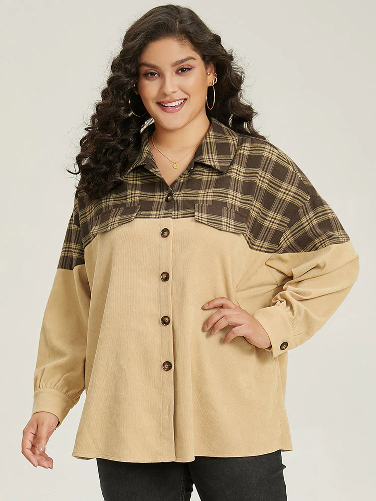 Plaid Button Through Patchwork Contrast Jacket - Image 5