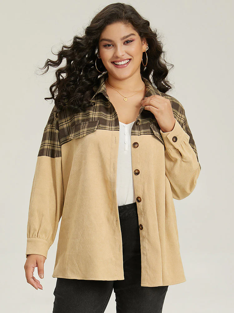 Plaid Button Through Patchwork Contrast Jacket - Image 6