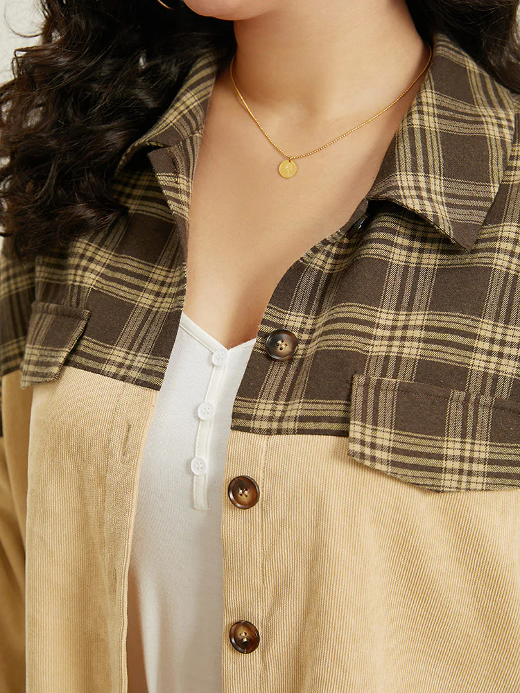 Plaid Button Through Patchwork Contrast Jacket - Image 7