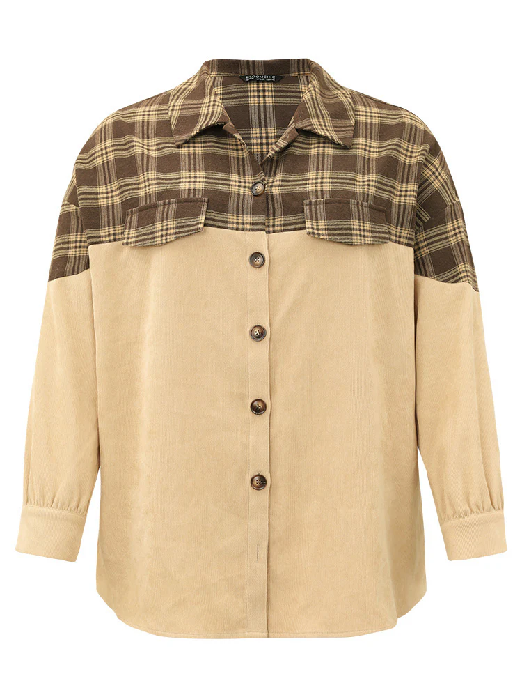Plaid Button Through Patchwork Contrast Jacket - Image 9