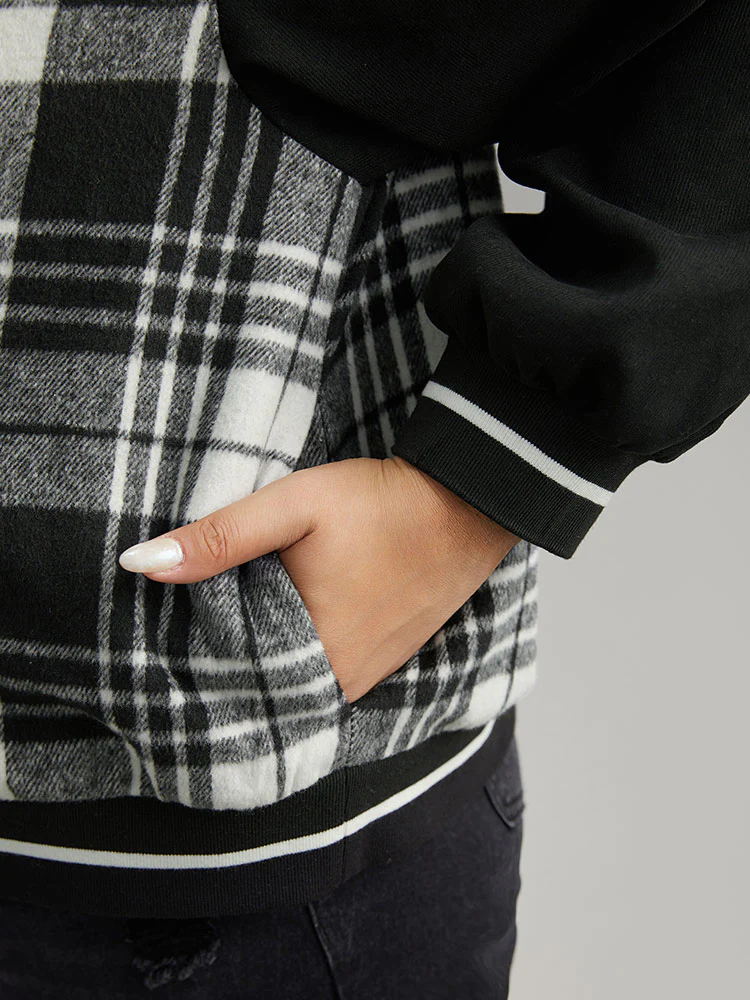 Plaid Button Through Pocket Baseball Collar Bomber Jacket - Image 8