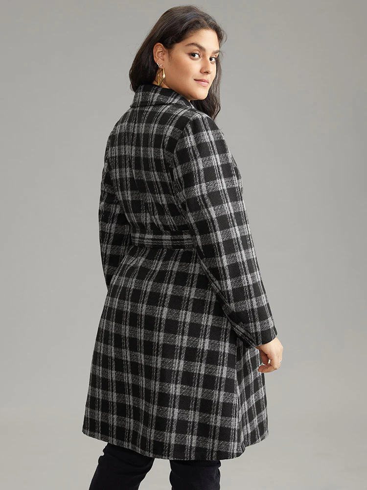 Plaid Button Up Belted Bowknot Maxi Coat - Image 2