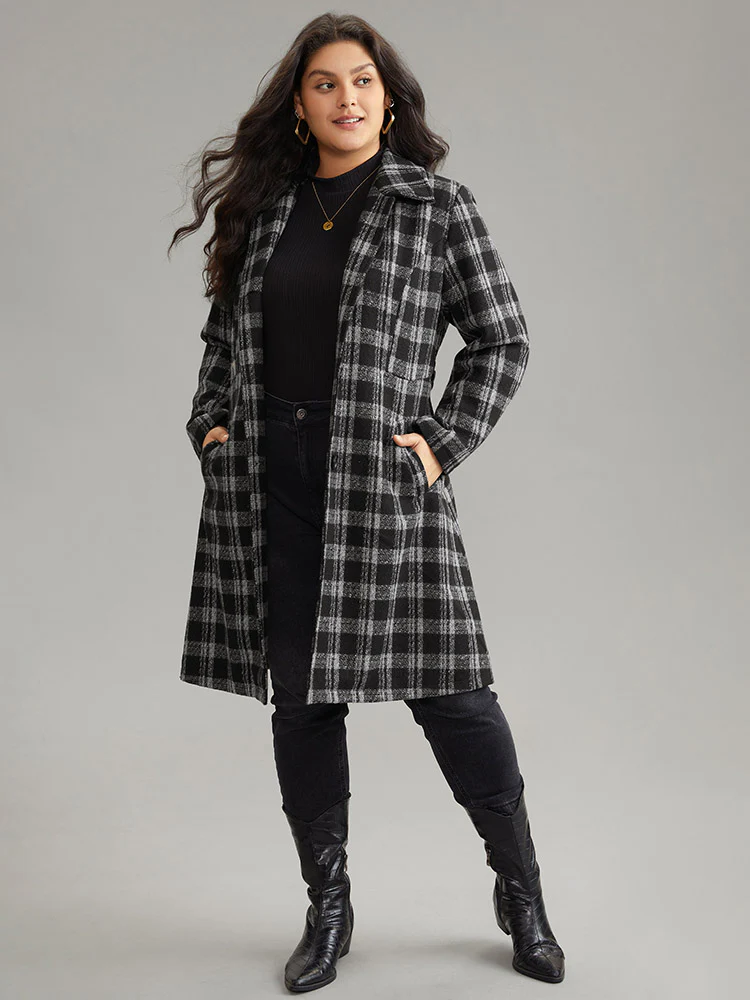 Plaid Button Up Belted Bowknot Maxi Coat - Image 3