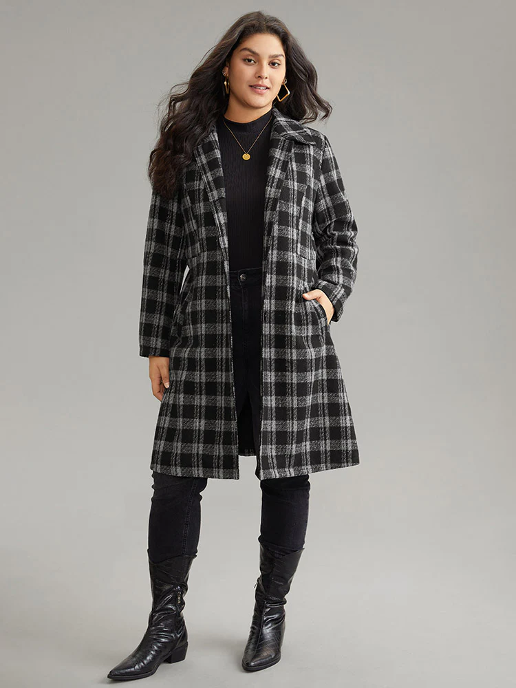 Plaid Button Up Belted Bowknot Maxi Coat - Image 4