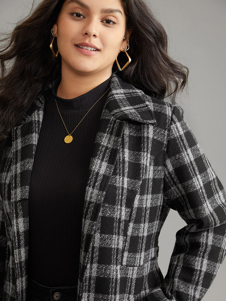 Plaid Button Up Belted Bowknot Maxi Coat - Image 5