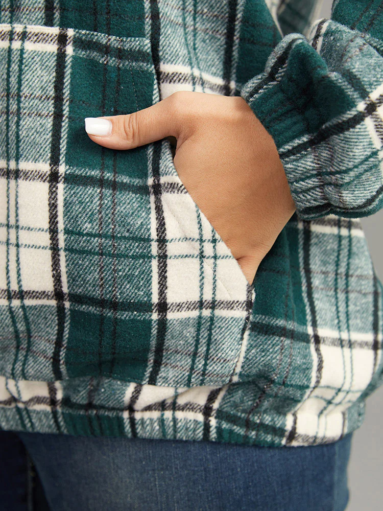 Plaid Button Up Hooded Pocket Sweatshirt - Image 8