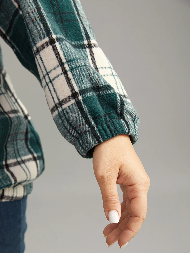 Plaid Button Up Hooded Pocket Sweatshirt - Image 9
