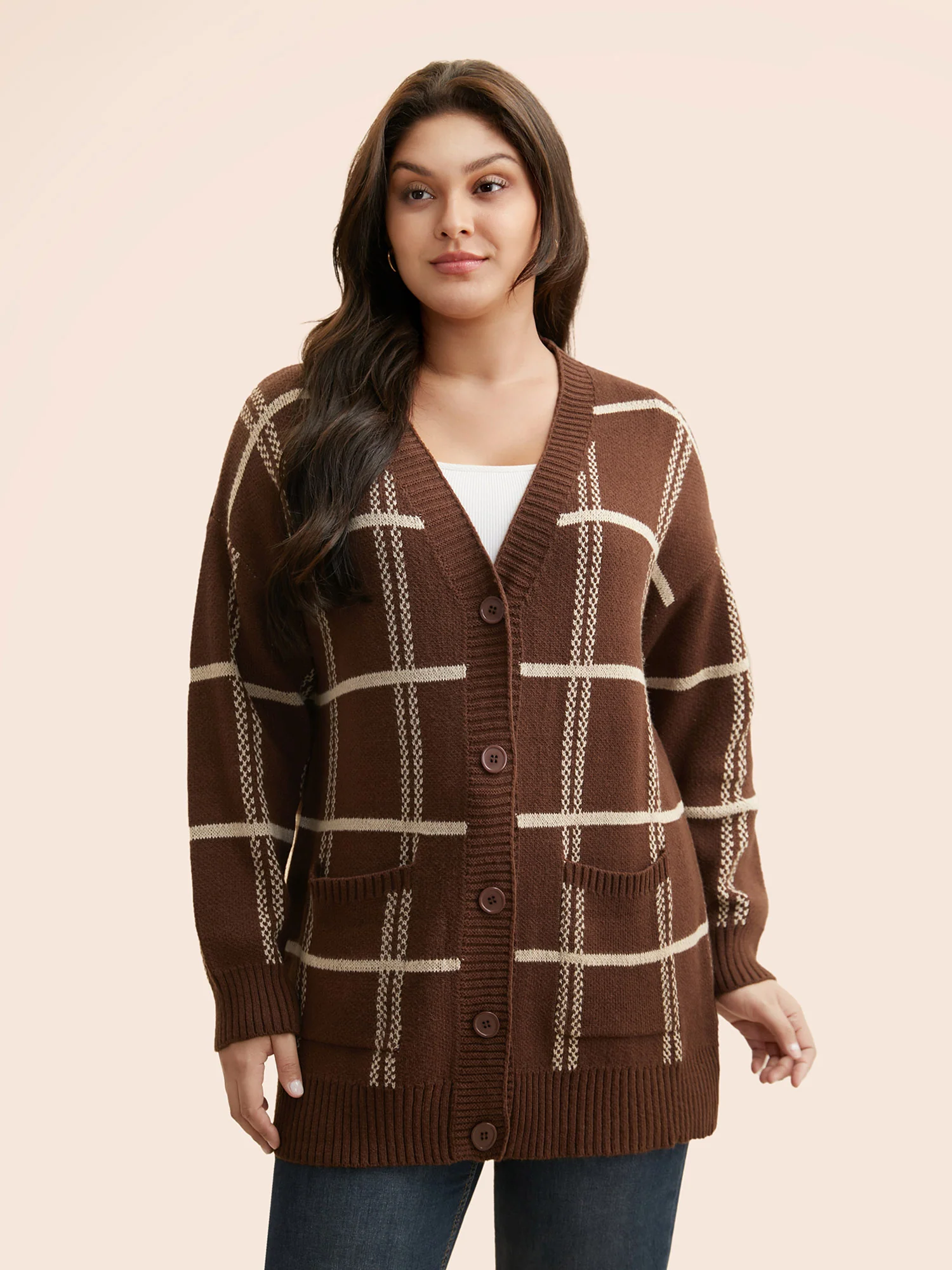Plaid Button Up Pocket Cardigan - Image 3