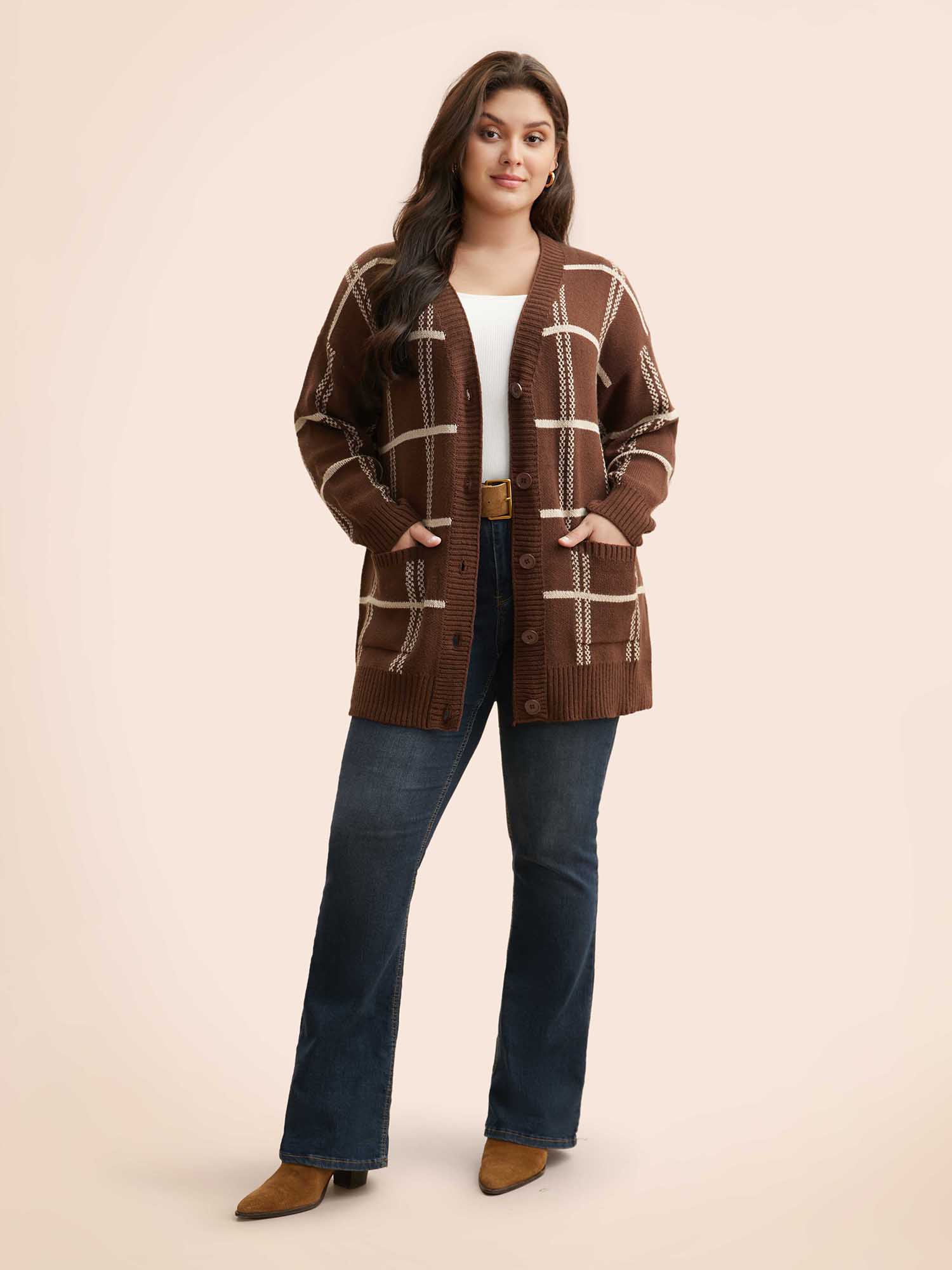 Plaid Button Up Pocket Cardigan - Image 4