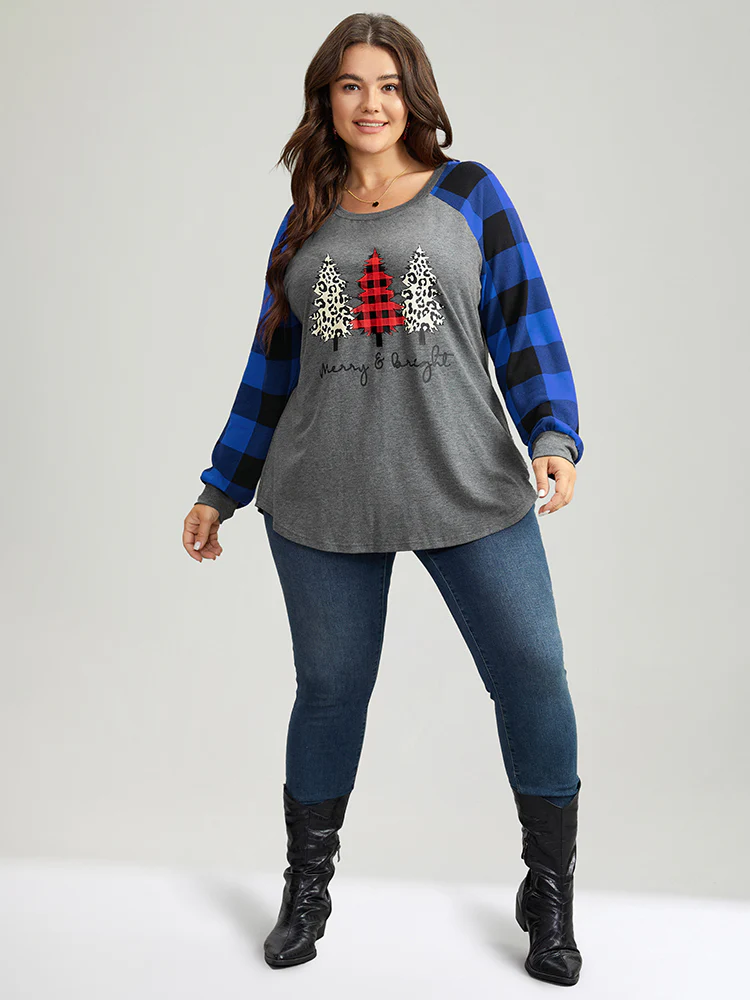 Plaid Christmas Trees Round Neck T-shirt - Image 4