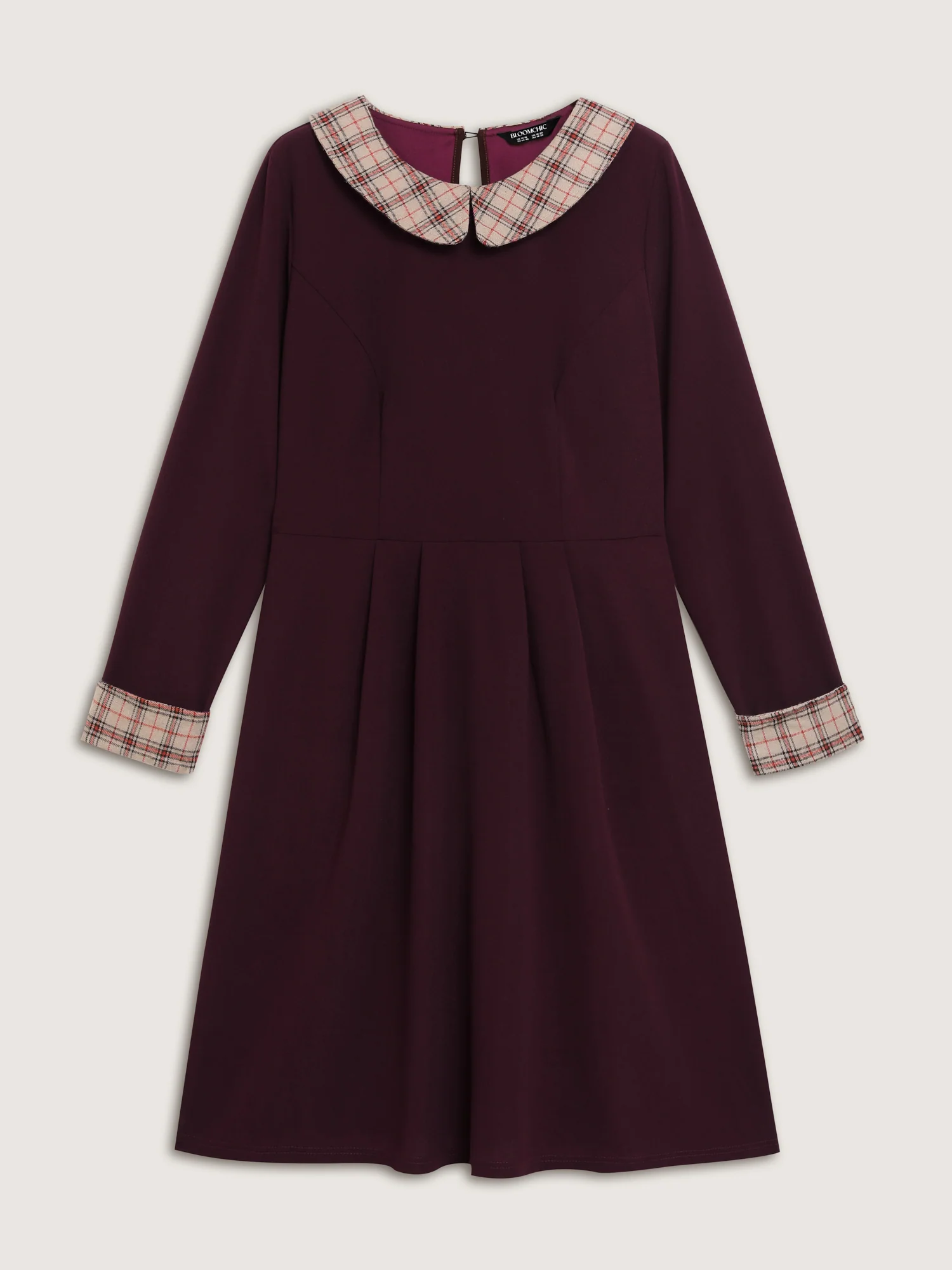 Plaid Collar Pleated Stretchy Waist Midi Dress - Image 6