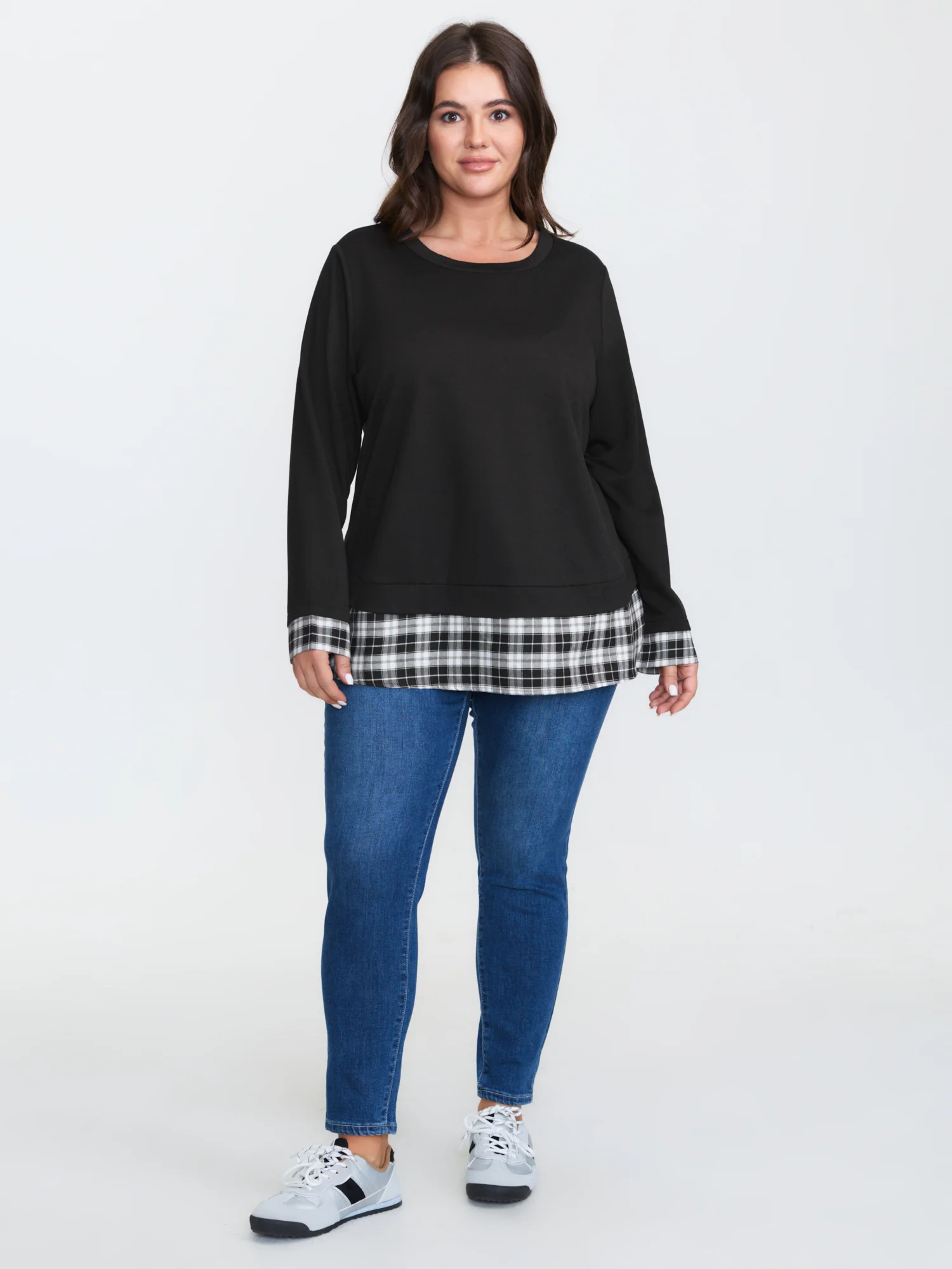Plaid Color Contrast Spliced Sweatshirt - Image 10