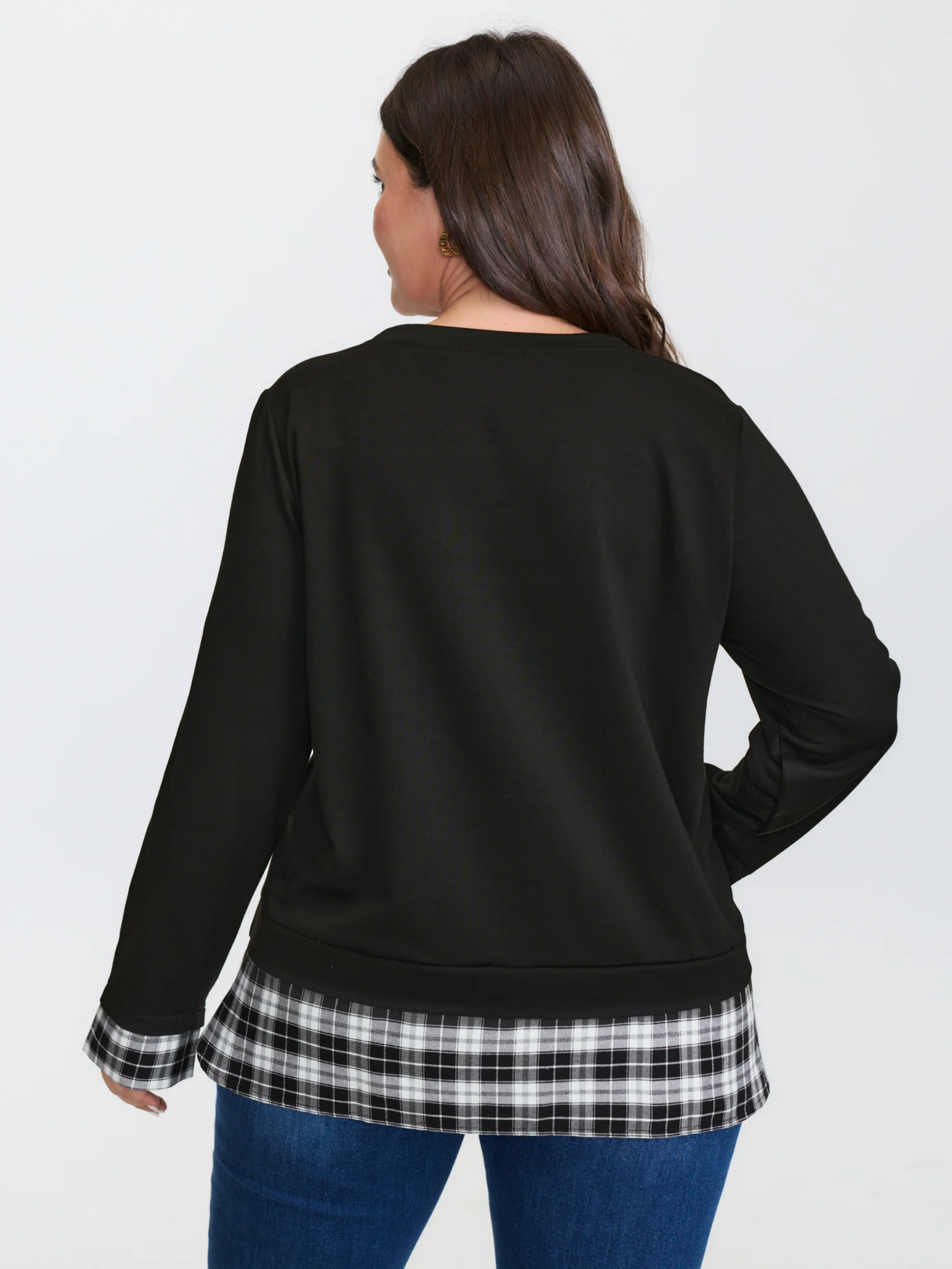 Plaid Color Contrast Spliced Sweatshirt - Image 12