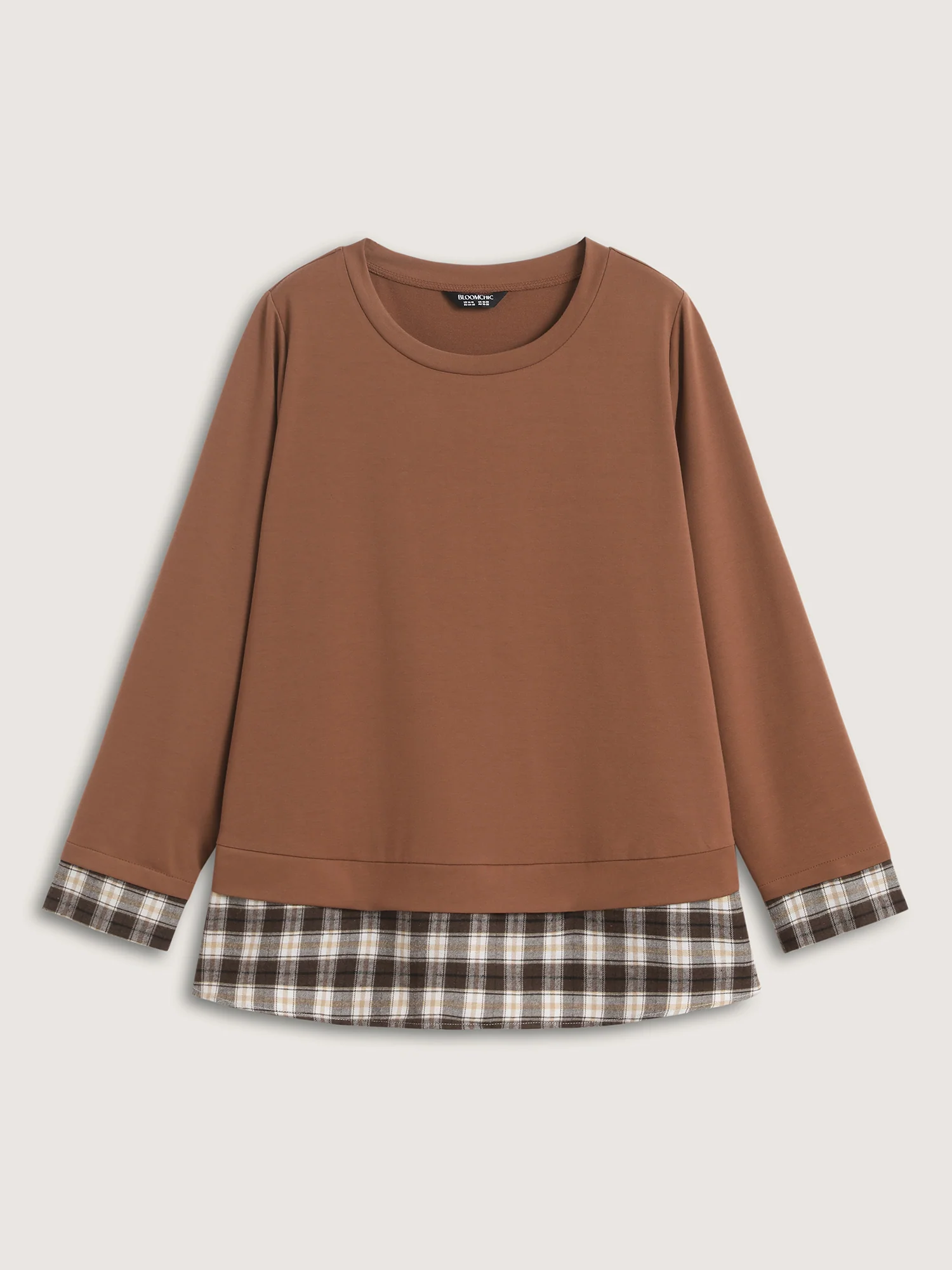 Plaid Color Contrast Spliced Sweatshirt - Image 7
