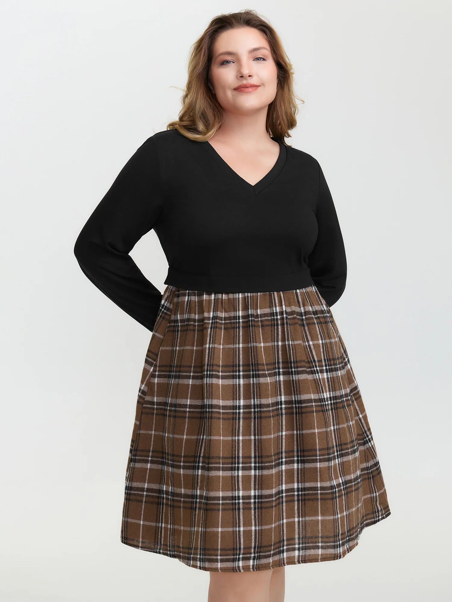 Plaid Color Contrast Stretchy Knee-Length Dress - Image 4