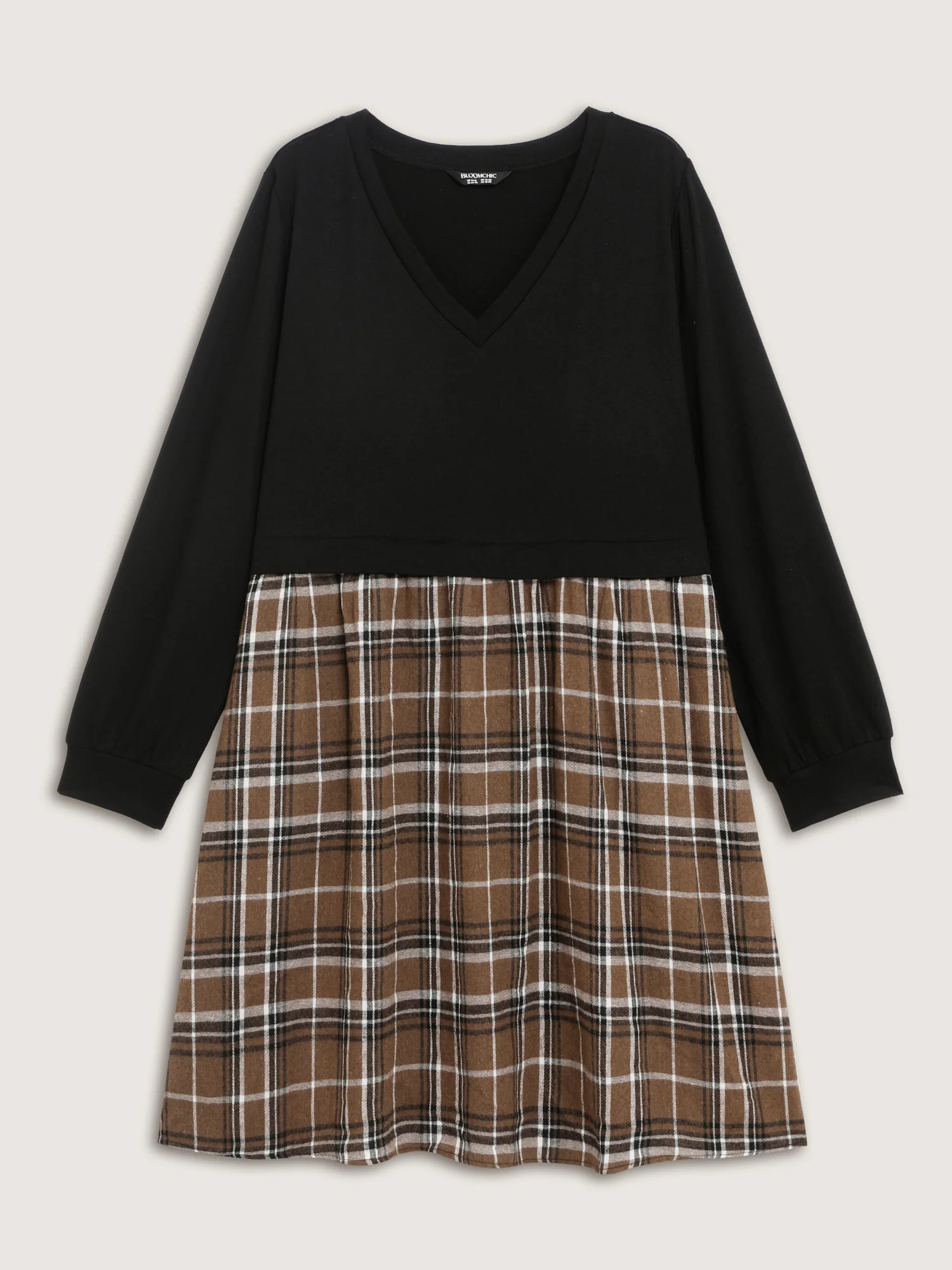 Plaid Color Contrast Stretchy Knee-Length Dress - Image 7