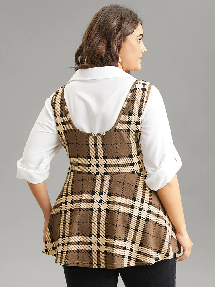 Plaid Contrast Flutter Hem Tank Top - Image 2