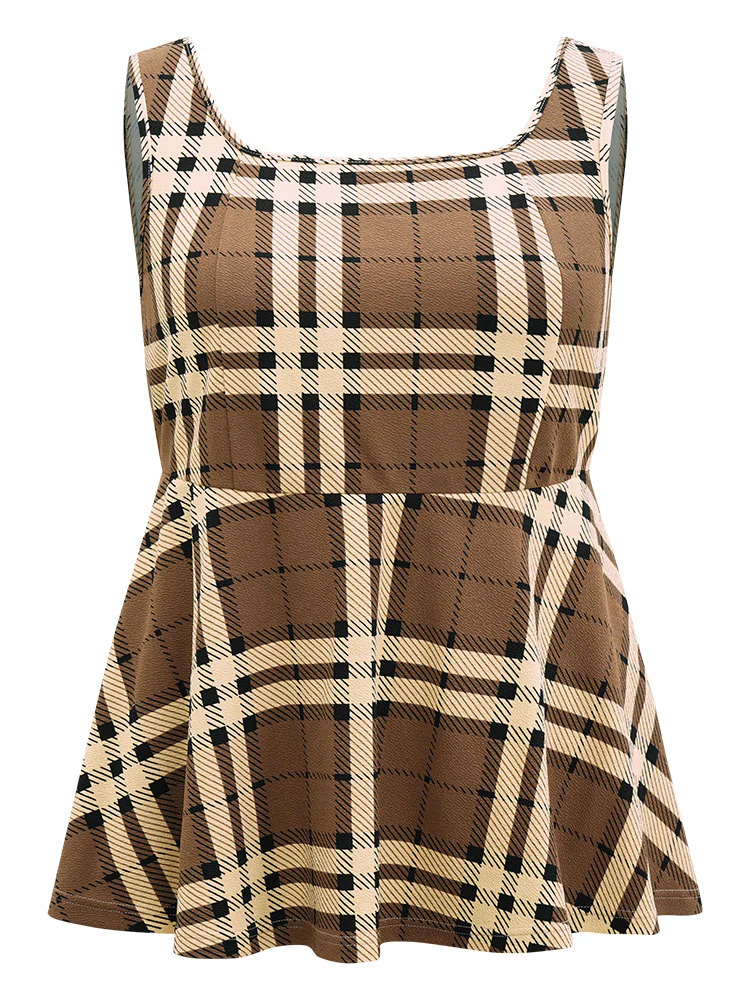 Plaid Contrast Flutter Hem Tank Top - Image 5