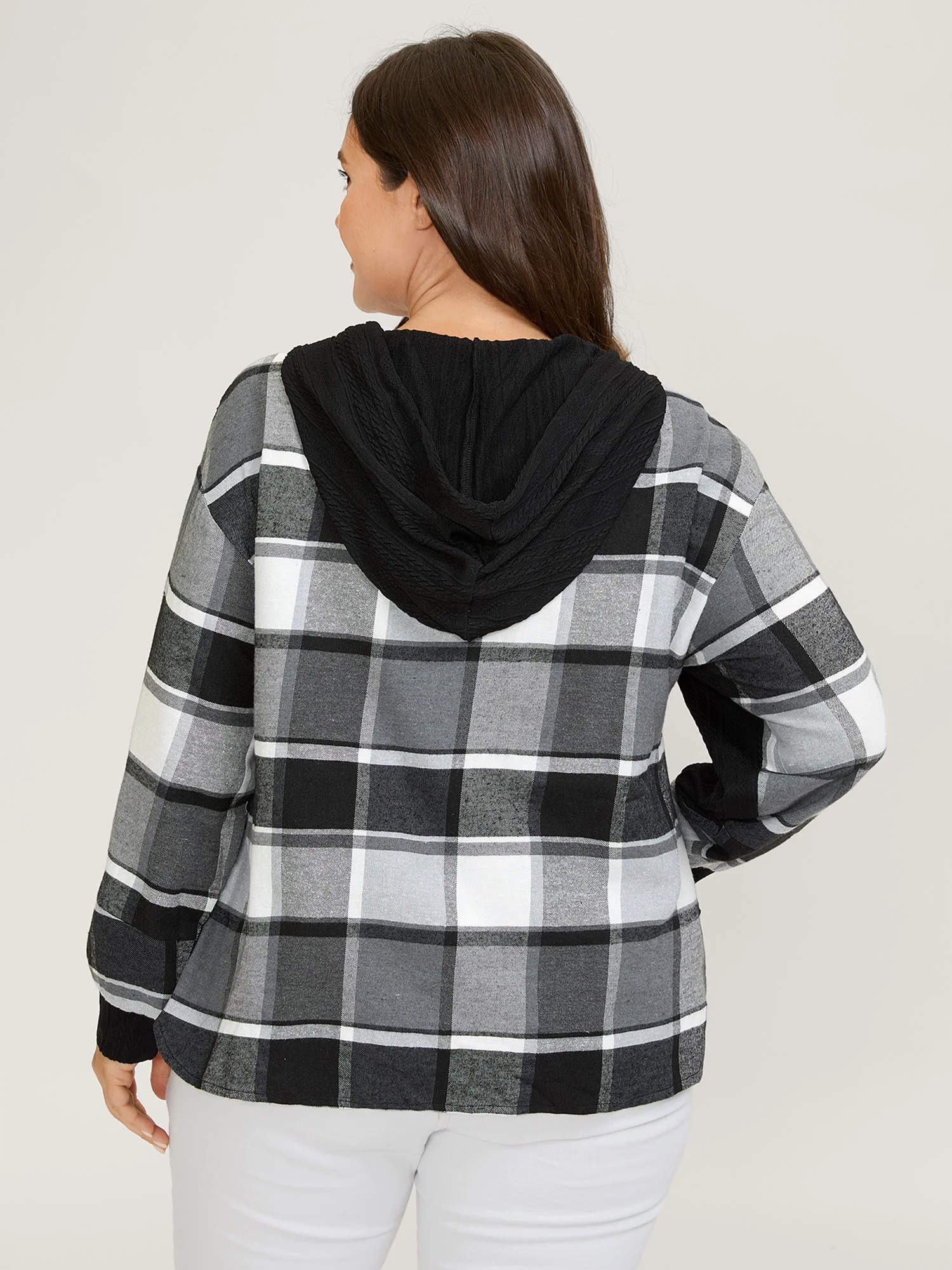 Plaid Contrast Print Relaxed-Fit Hoodie - Image 4