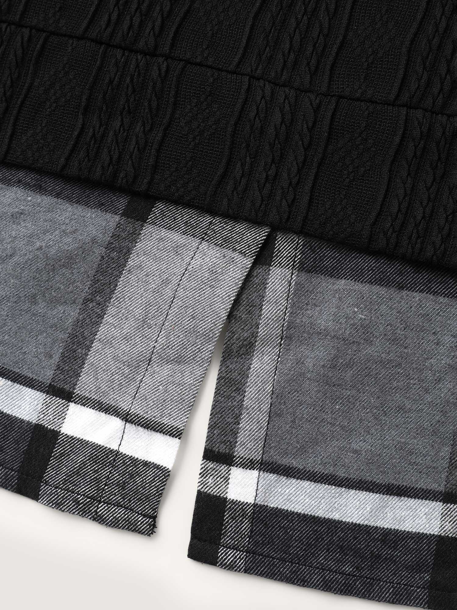 Plaid Contrast Print Relaxed-Fit Hoodie - Image 5