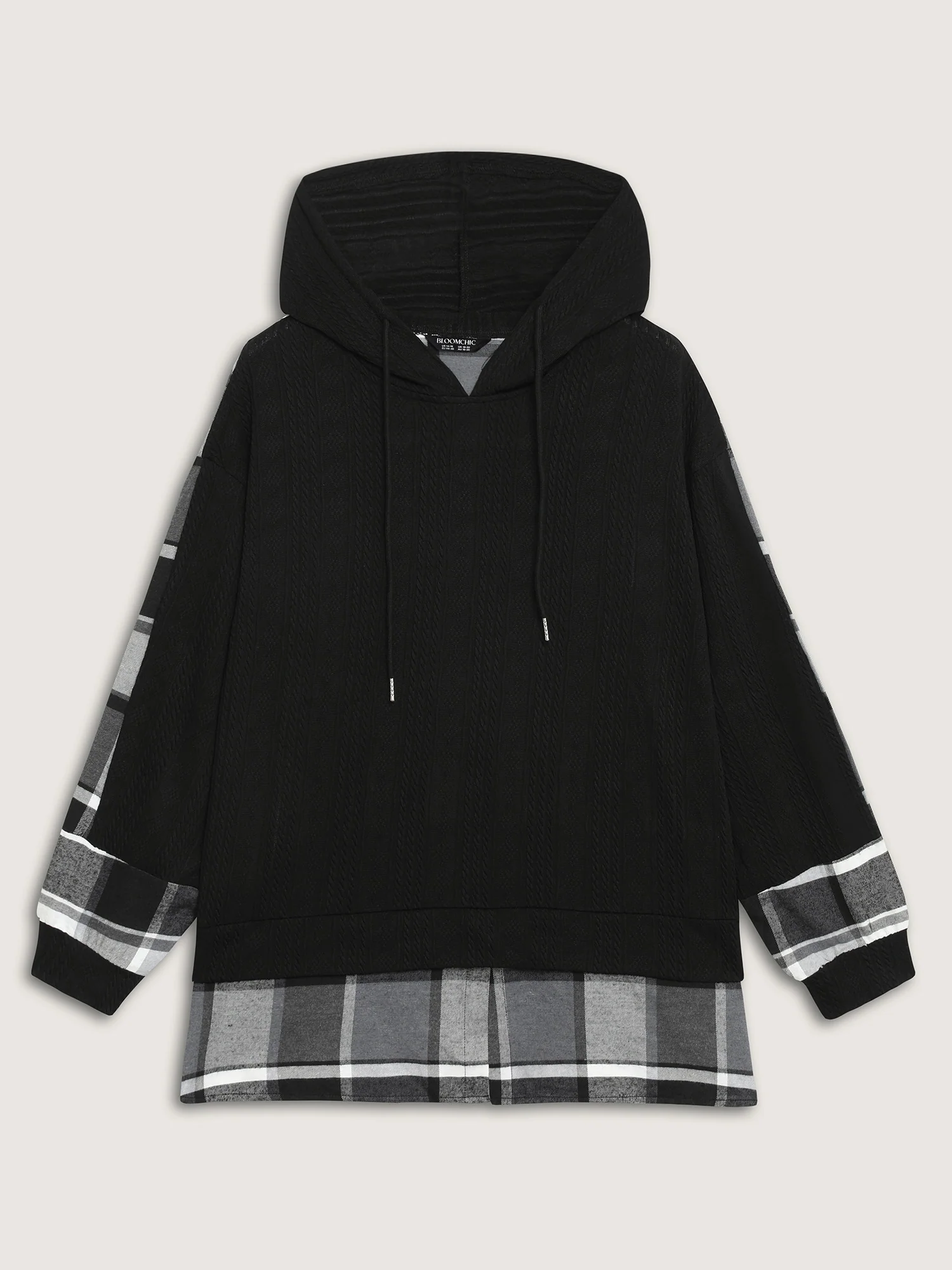 Plaid Contrast Print Relaxed-Fit Hoodie - Image 7
