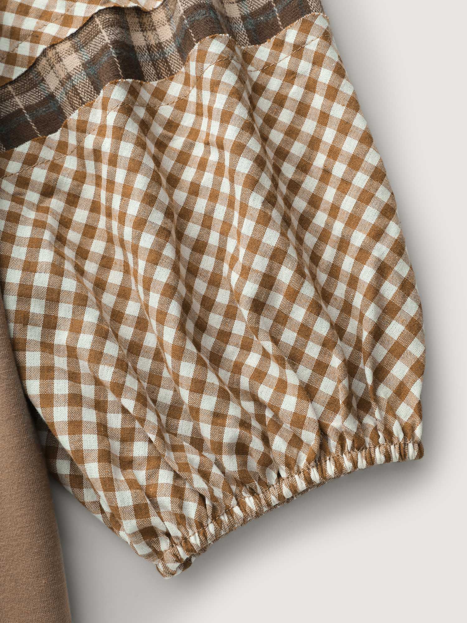 Plaid Contrast Sleeve Stretchy Hem Sweatshirt - Image 5