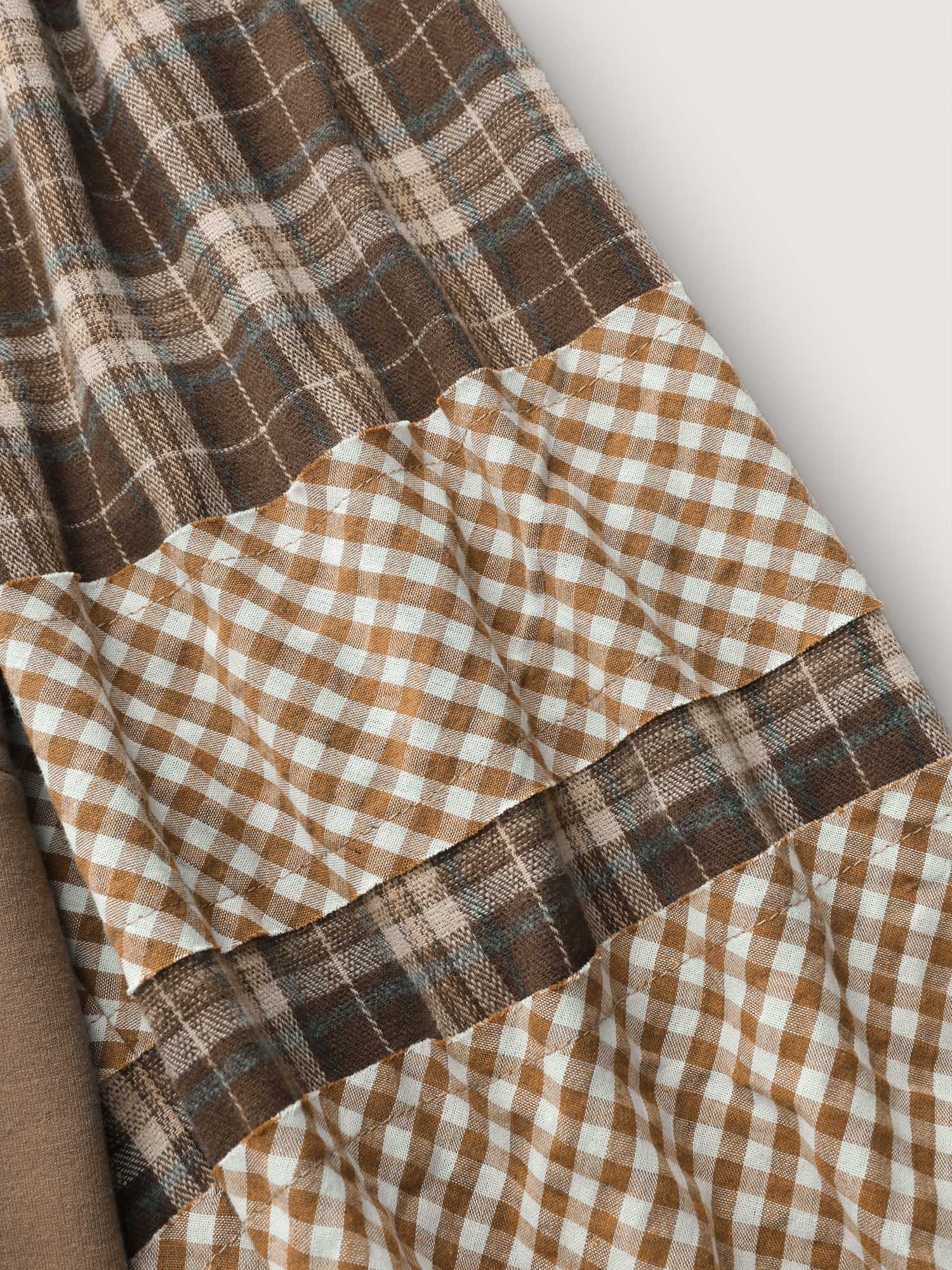 Plaid Contrast Sleeve Stretchy Hem Sweatshirt - Image 6