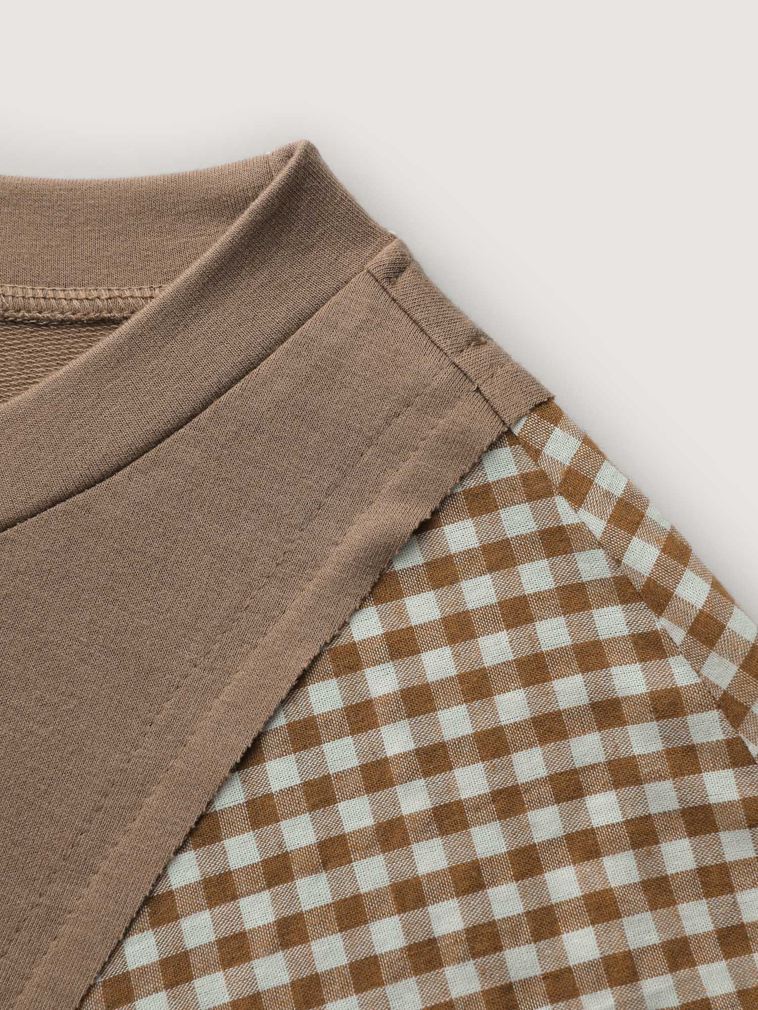 Plaid Contrast Sleeve Stretchy Hem Sweatshirt - Image 7