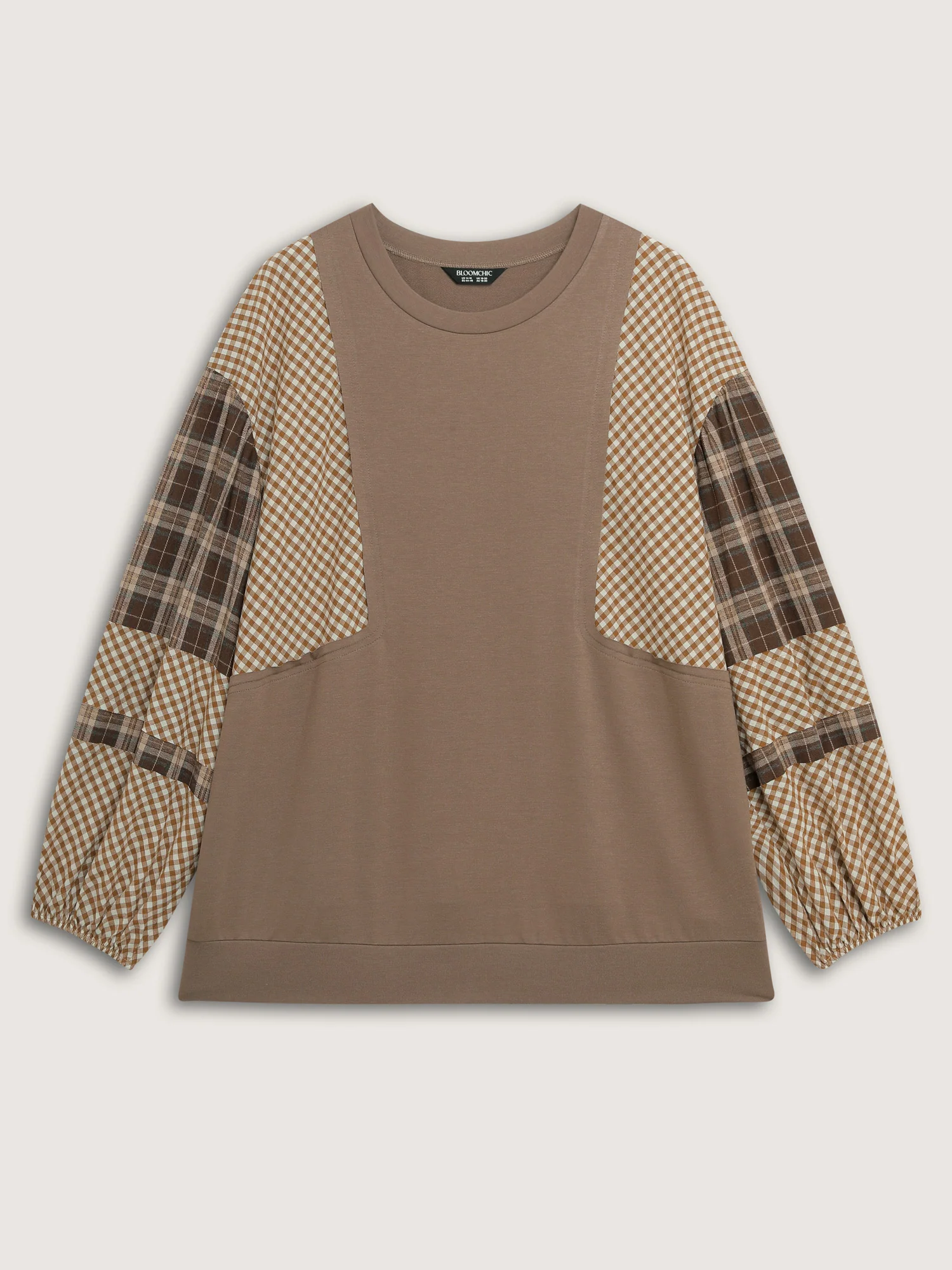 Plaid Contrast Sleeve Stretchy Hem Sweatshirt - Image 8