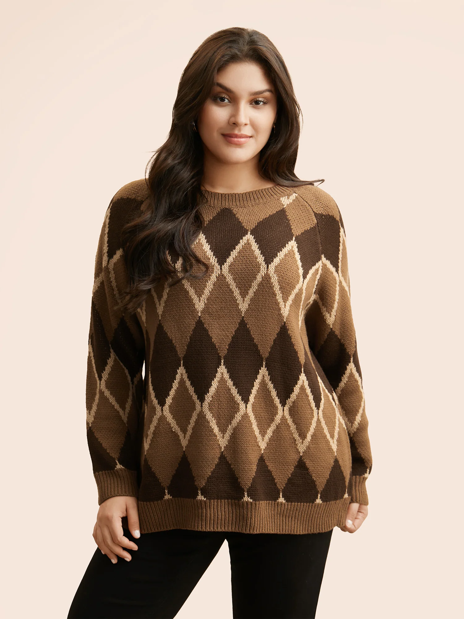 Plaid Crew Neck Raglan Sleeve Cardigan - Image 3