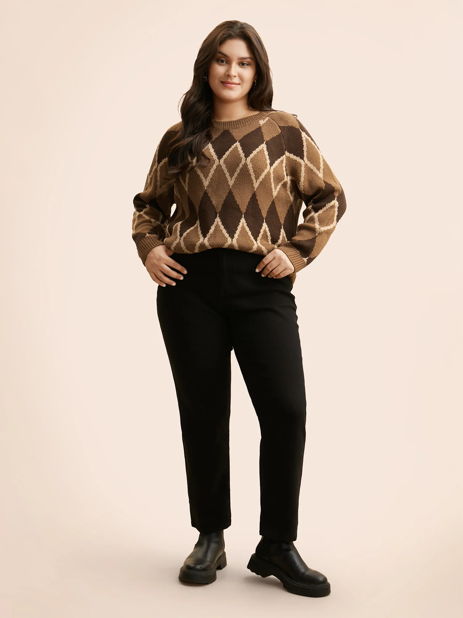 Plaid Crew Neck Raglan Sleeve Cardigan - Image 4