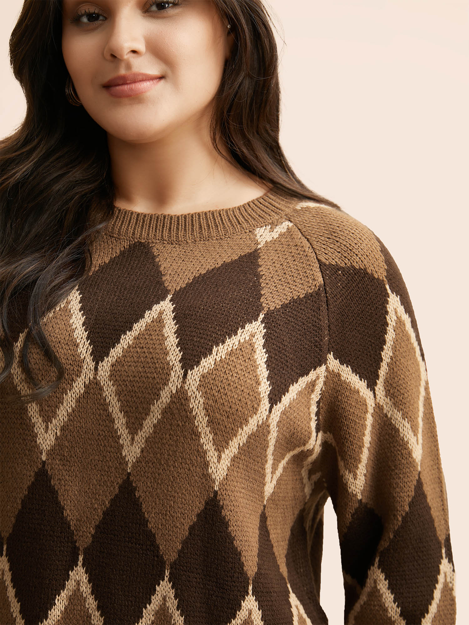 Plaid Crew Neck Raglan Sleeve Cardigan - Image 5