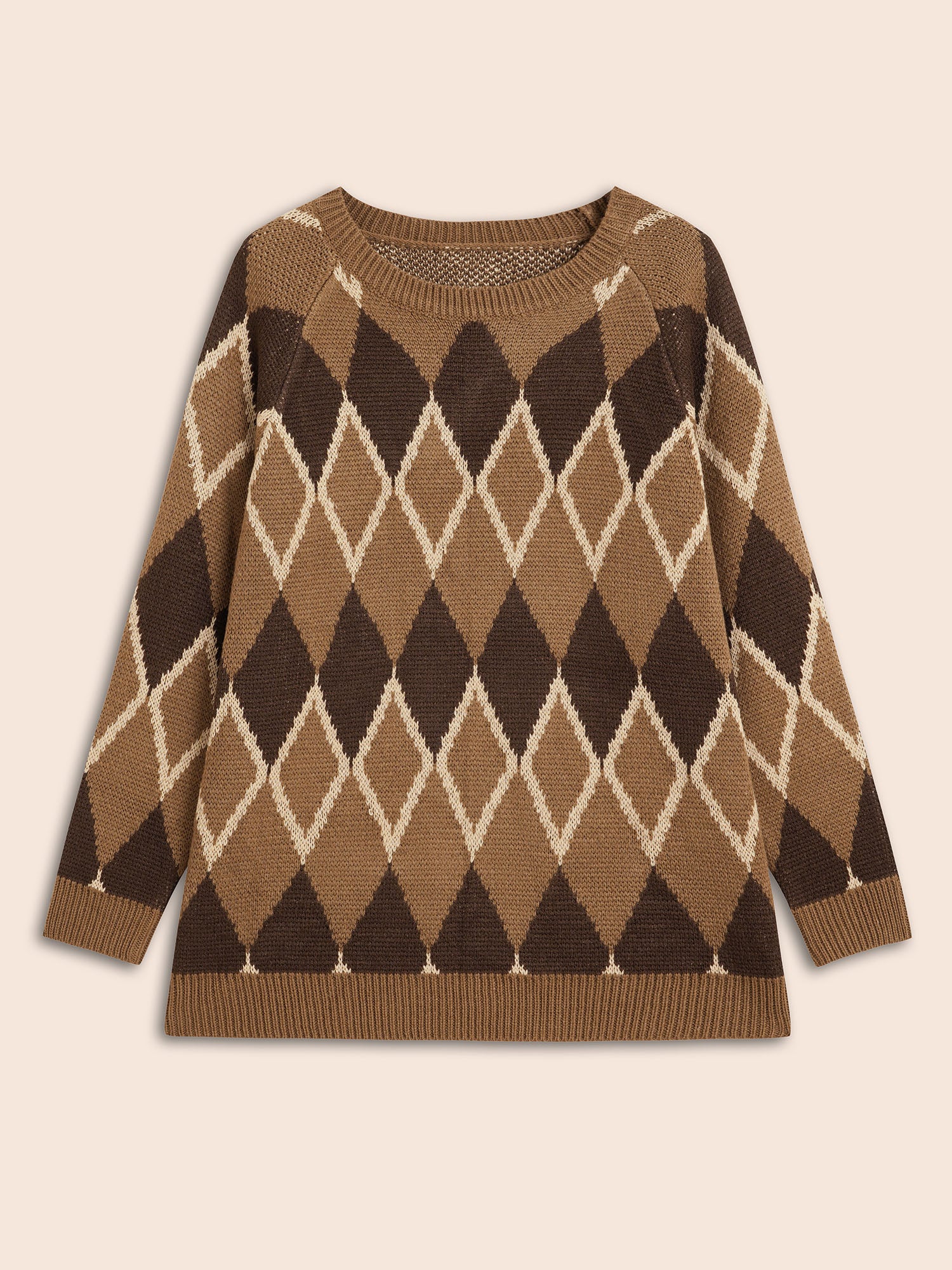 Plaid Crew Neck Raglan Sleeve Cardigan - Image 8