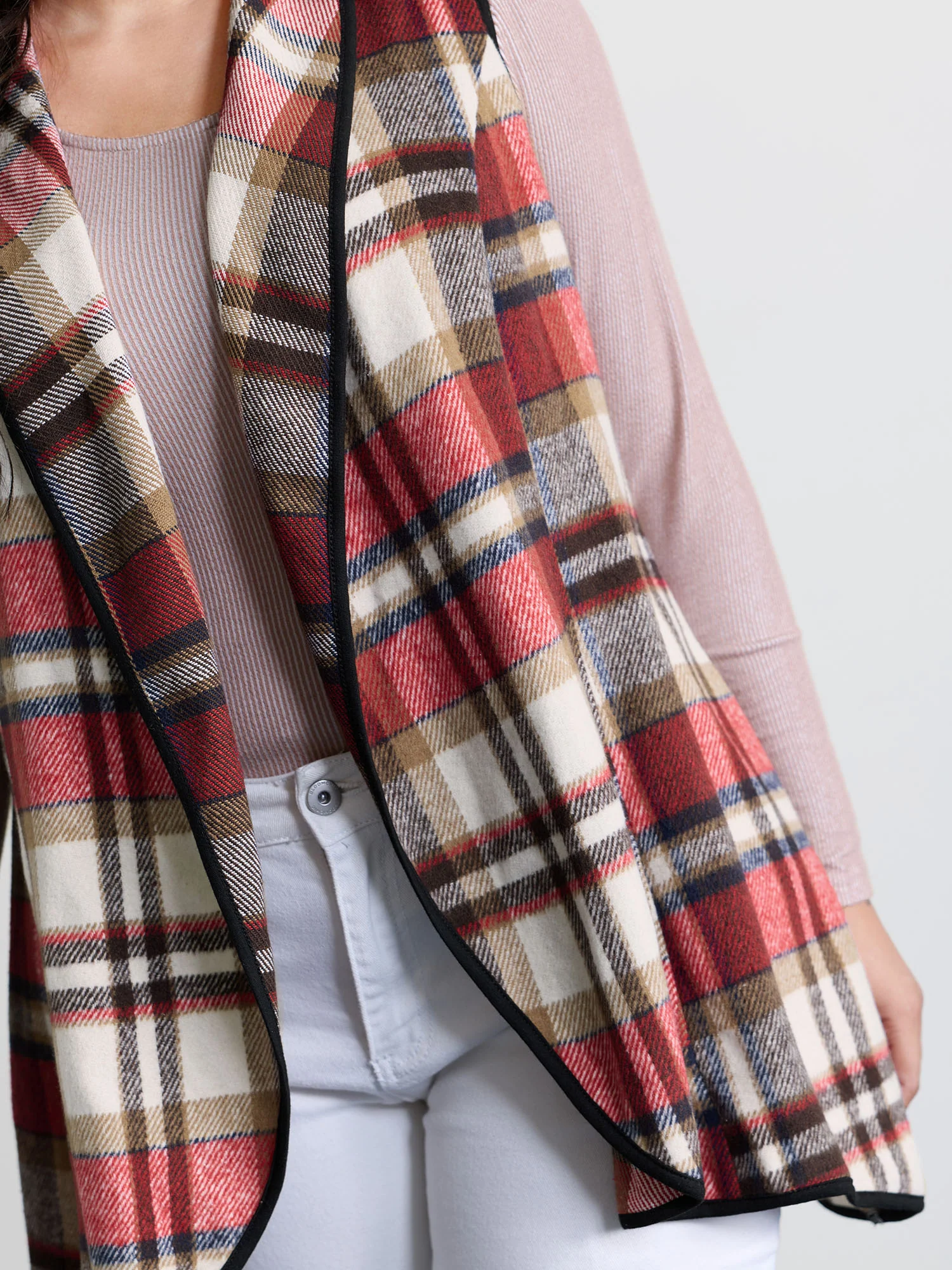 Plaid Curvy Hem Open-Front Vest - Image 3