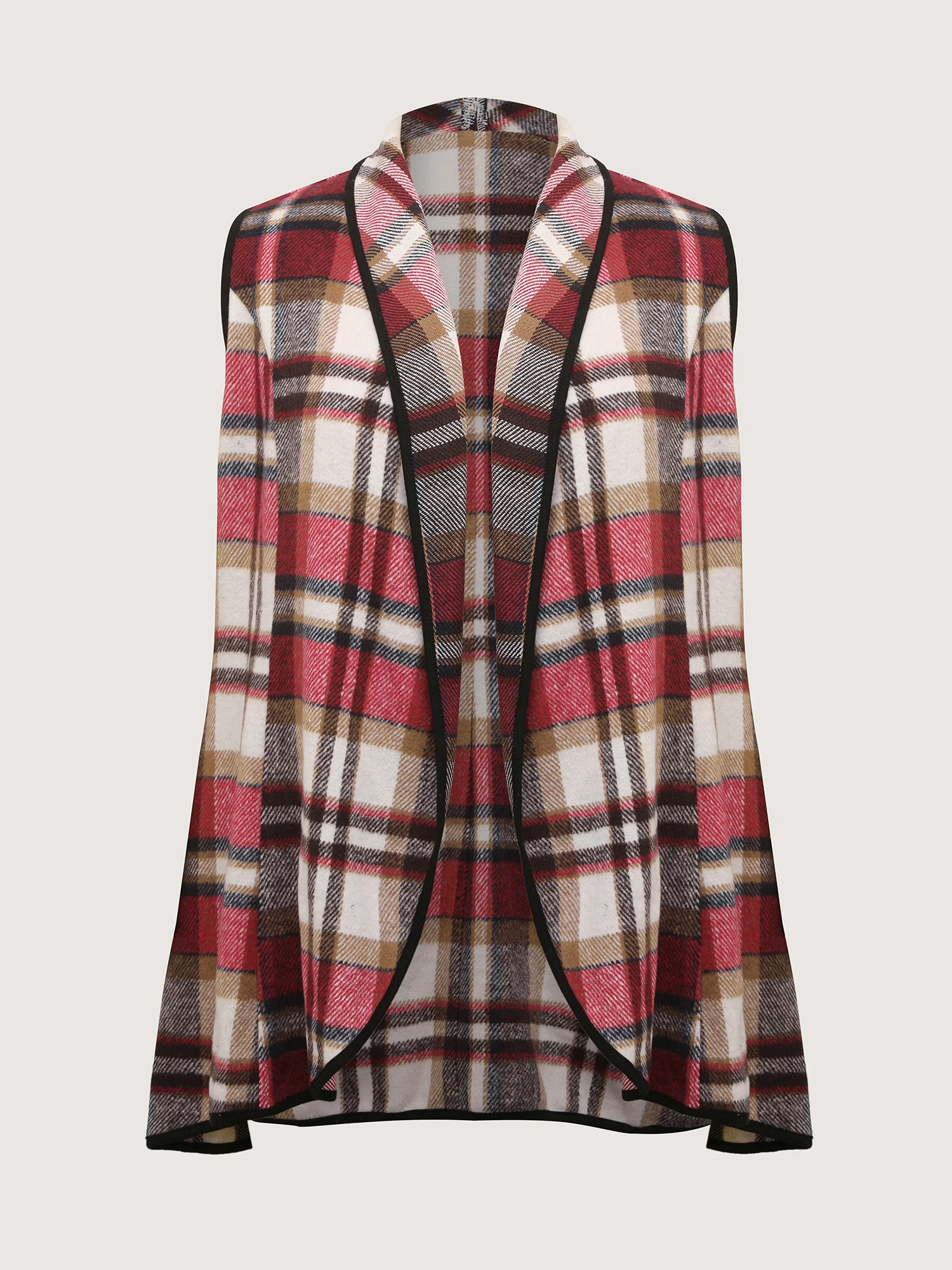 Plaid Curvy Hem Open-Front Vest - Image 8