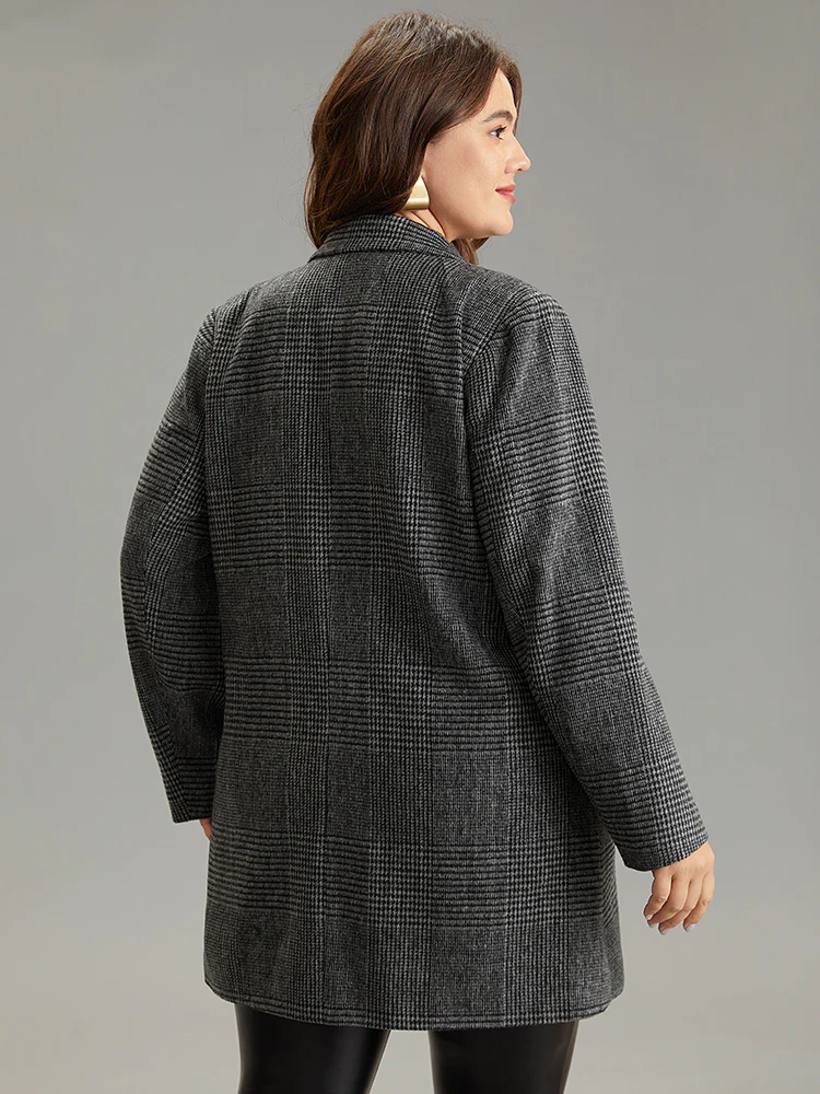 Plaid Double Breasted Patched Pocket Tunic Coat - Image 2