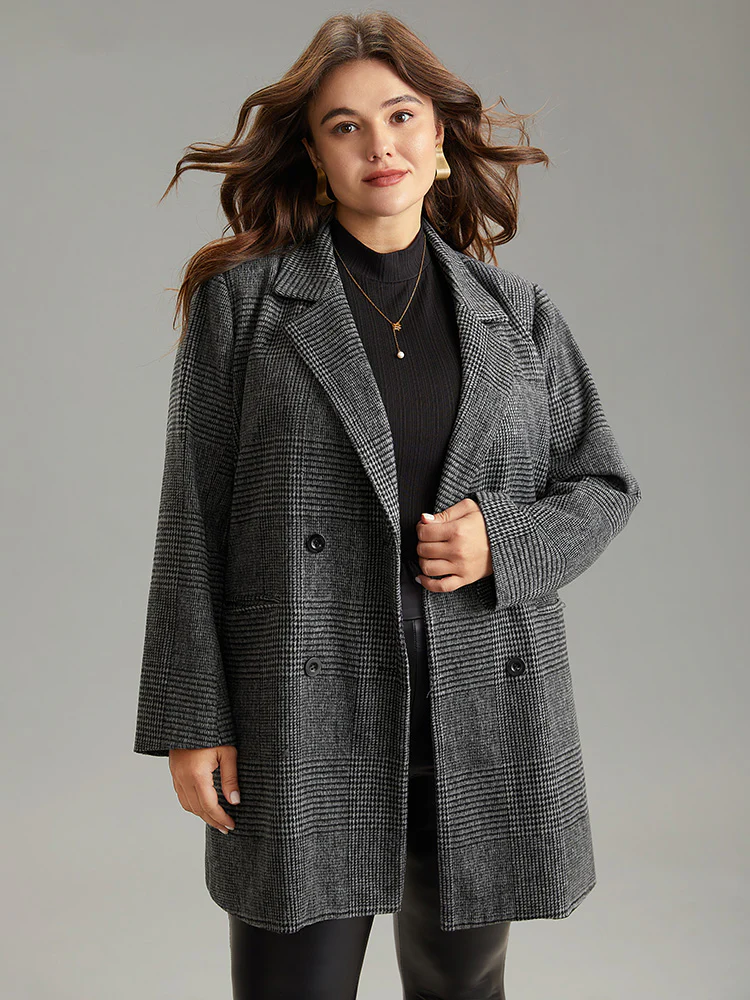 Plaid Double Breasted Patched Pocket Tunic Coat - Image 3