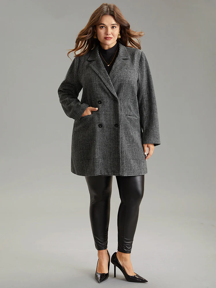 Plaid Double Breasted Patched Pocket Tunic Coat - Image 4