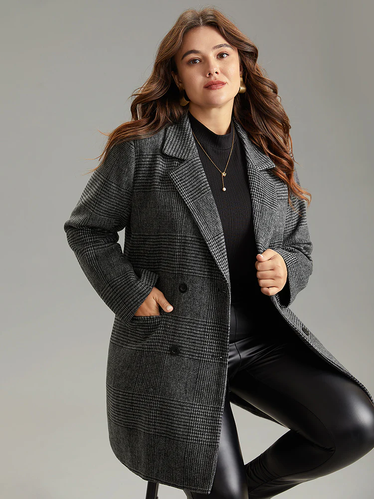 Plaid Double Breasted Patched Pocket Tunic Coat - Image 5