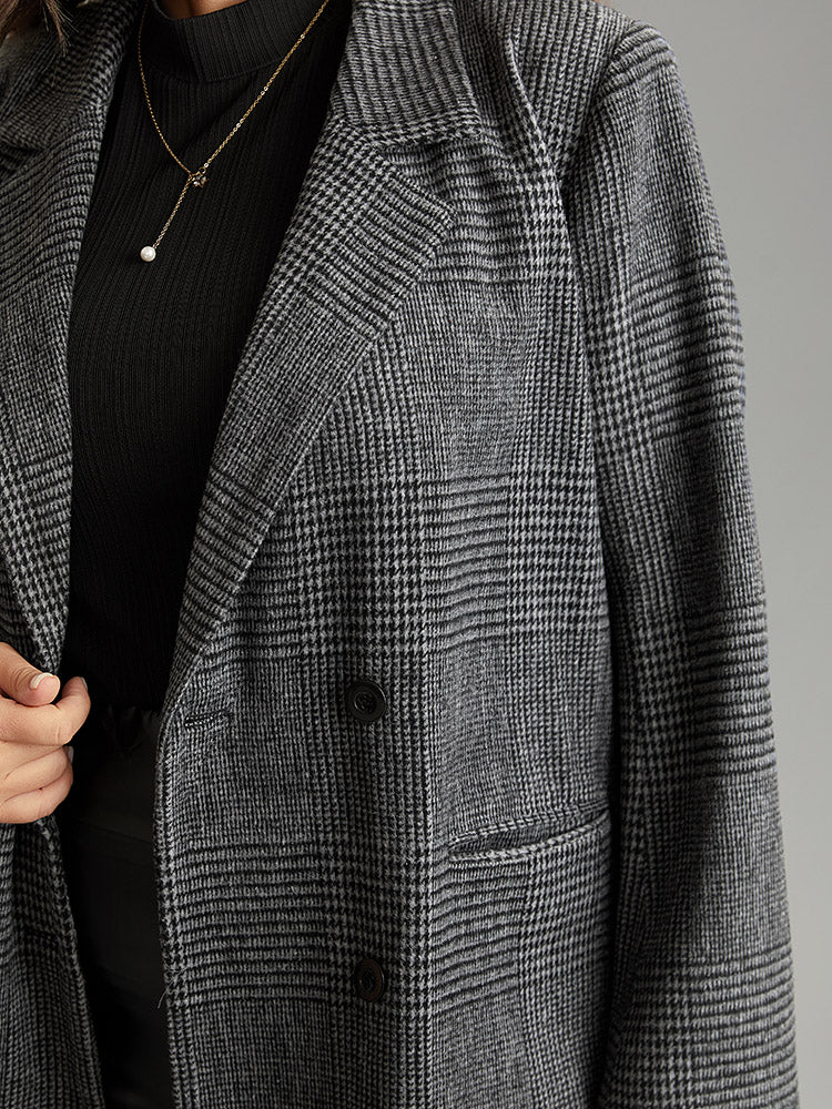 Plaid Double Breasted Patched Pocket Tunic Coat - Image 6