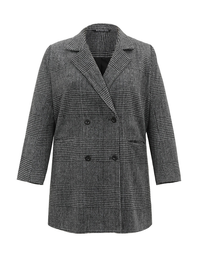 Plaid Double Breasted Patched Pocket Tunic Coat - Image 7