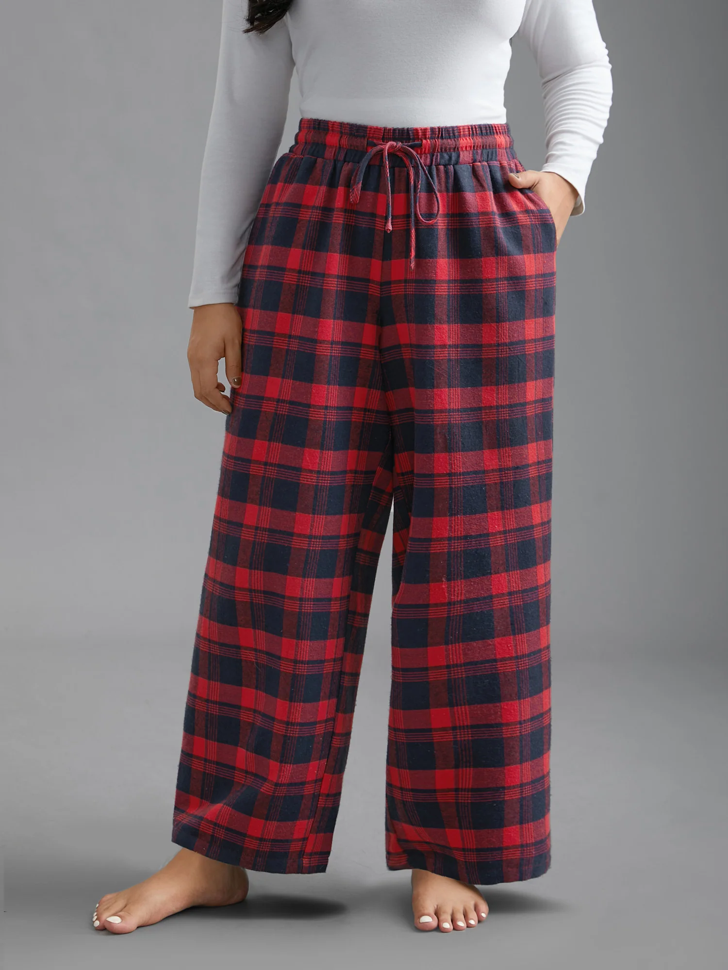 Plaid Drawstring Elastic Waist Lounge Bottoms - Image 2