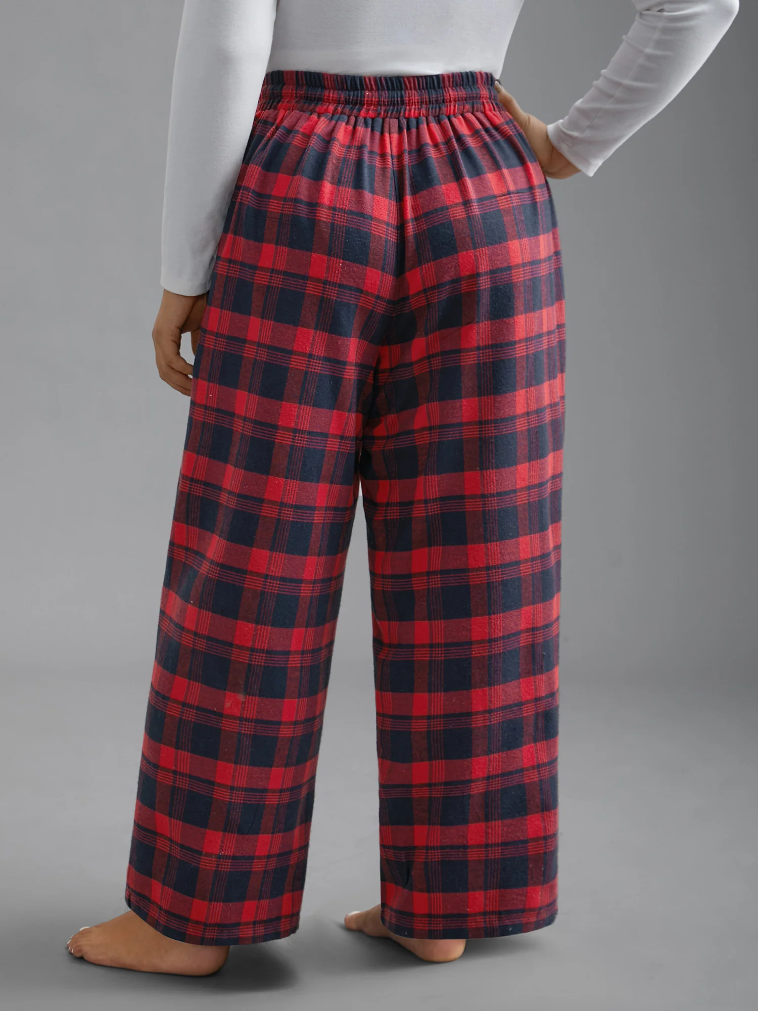 Plaid Drawstring Elastic Waist Lounge Bottoms - Image 3