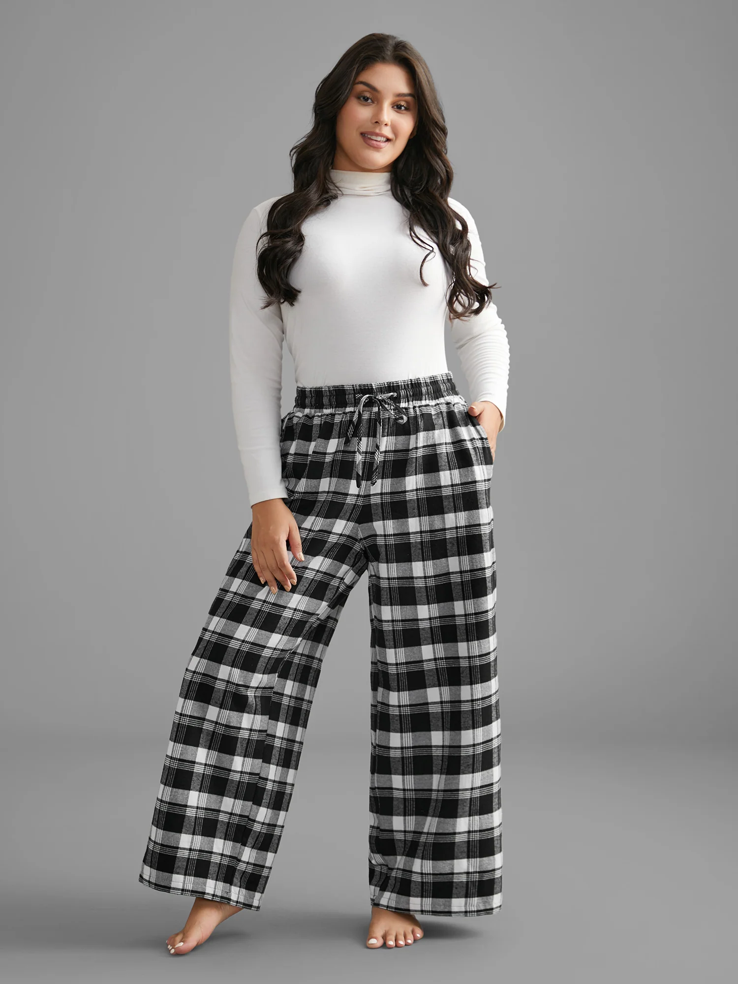 Plaid Drawstring Elastic Waist Lounge Bottoms - Image 5