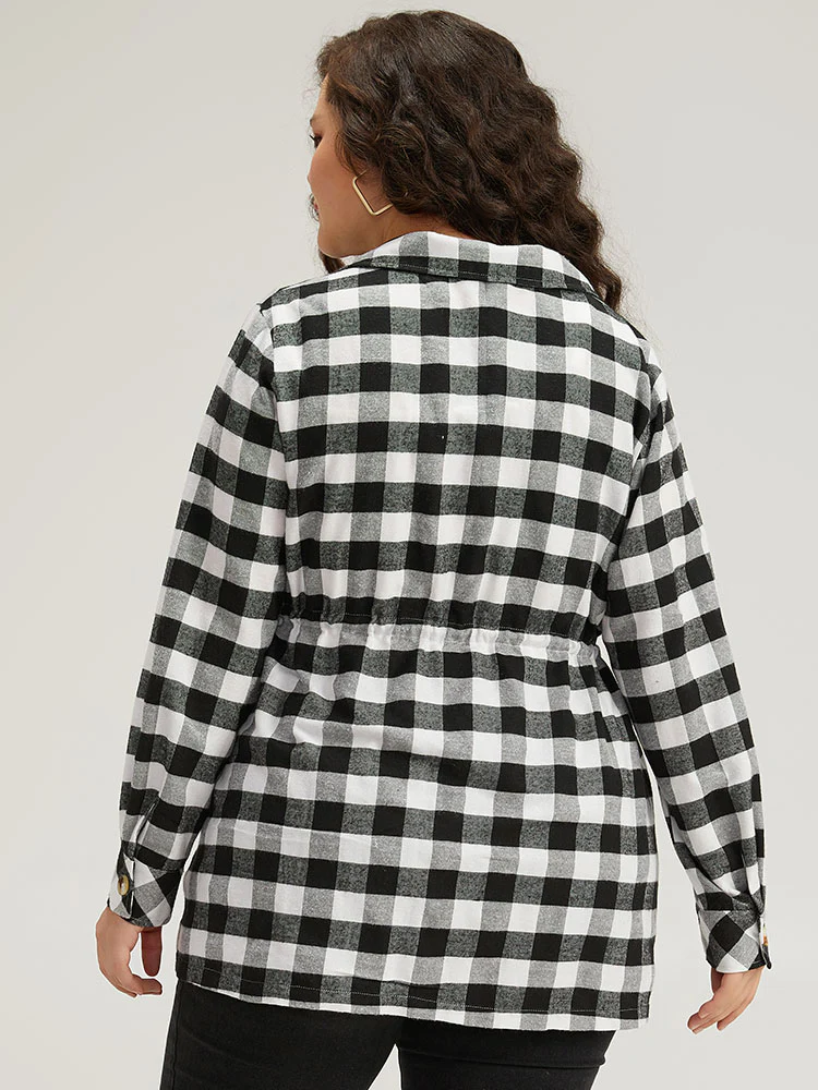 Halloween Plaid Drawstring Pocket Button Through Coat - Image 2