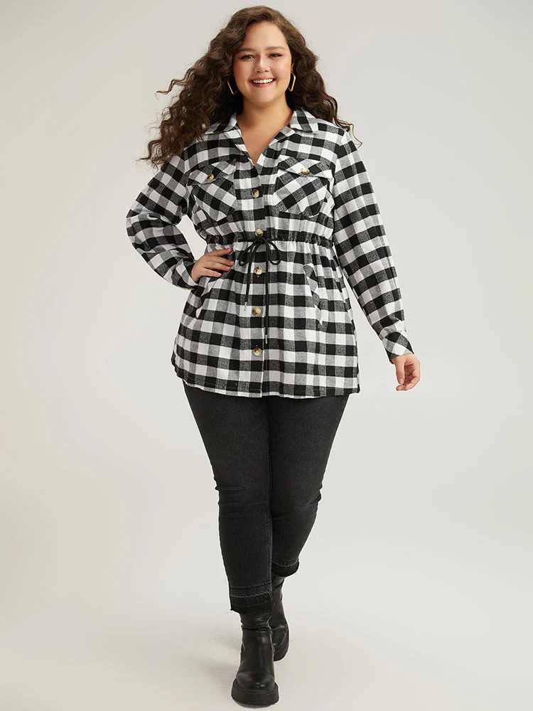 Halloween Plaid Drawstring Pocket Button Through Coat - Image 4